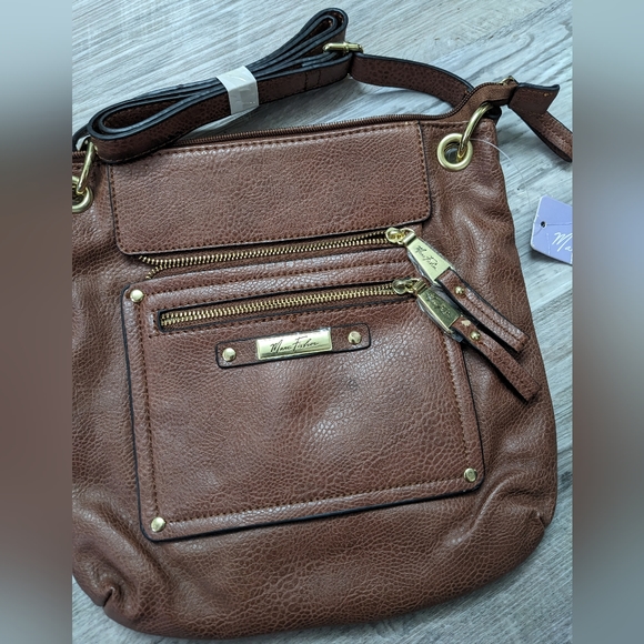 NWT Marc Fisher women's crossbody purse handbag, saddle brown gold tone - Picture 3 of 13
